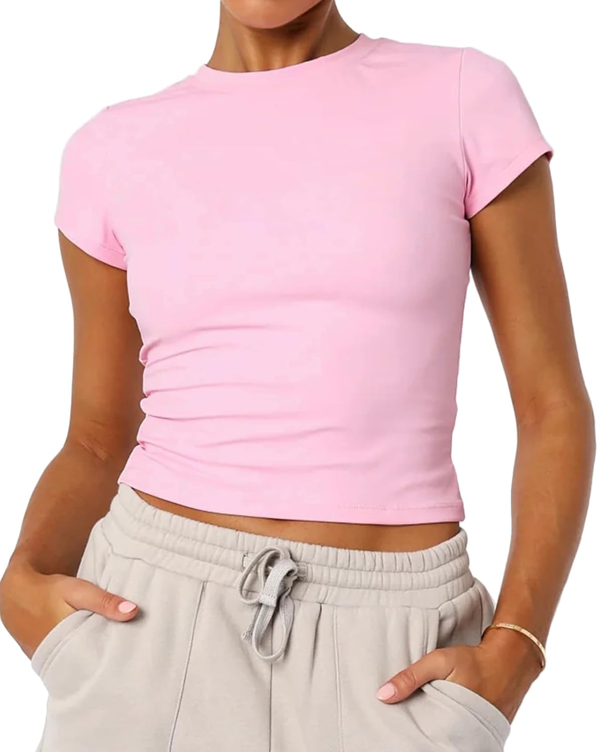 Women's Basic Summer Short Sleeve Crewneck T-Shirts Y2K Cute Going Out Tops Baby Tee