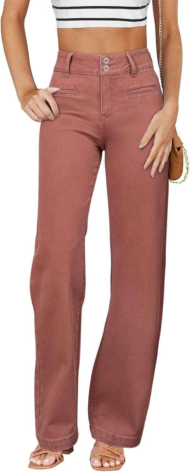 Sidefeel Women's Jeans High Waisted Straight Leg Stretchy Jeans Trendy Welt Pockets Loose Wide Leg Zimbaplatinum Denim Pants