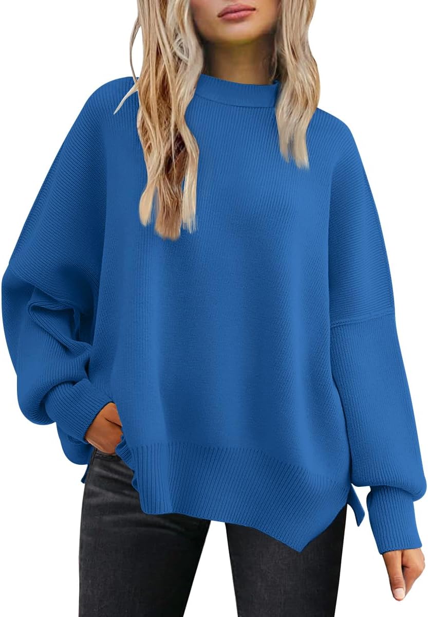 LILLUSORY Women's Oversized Batwing Sweaters 2025 Fall Outfits Trendy Crewneck Knit Side Slit Fashion Pullover Tops