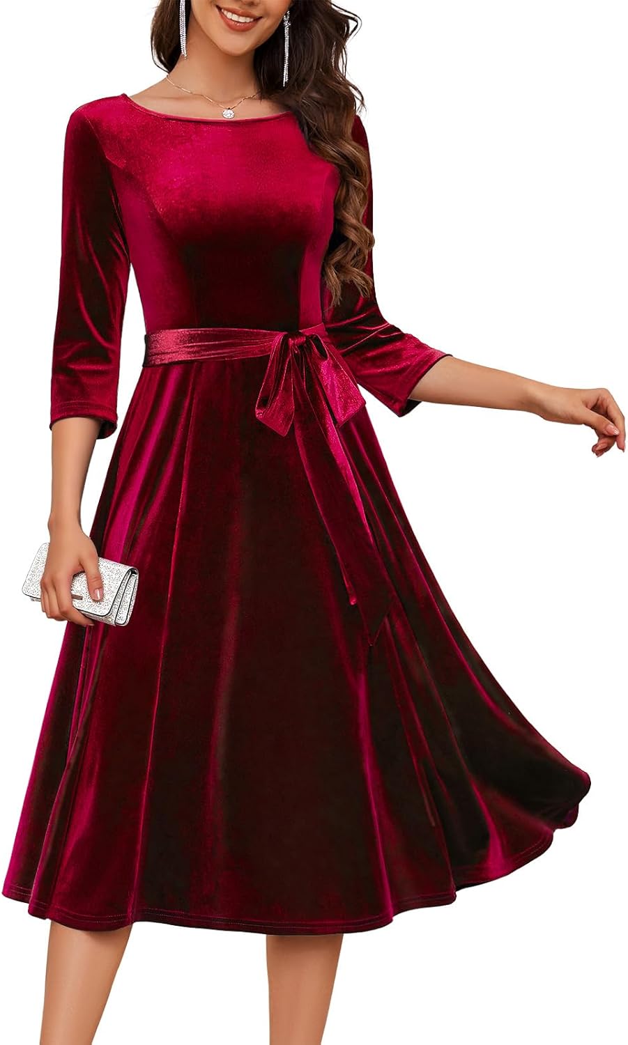 DRESSTELLS Velvet Cocktail Dress for Women, 2025 Winter Christmas Holiday Dress, 3/4 Long Sleeves Party Formal Gala