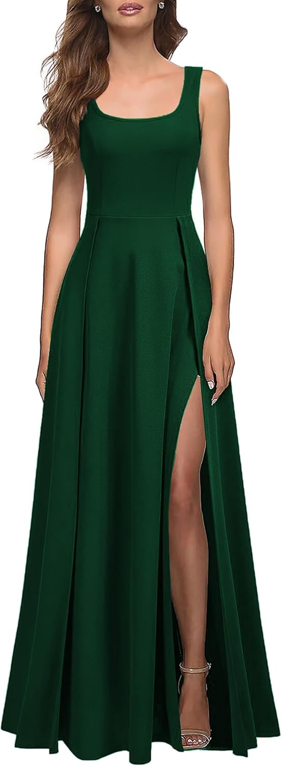 MUSHARE Women's Square Neck Sexy Split Cocktail Party Maxi Long Formal Dress