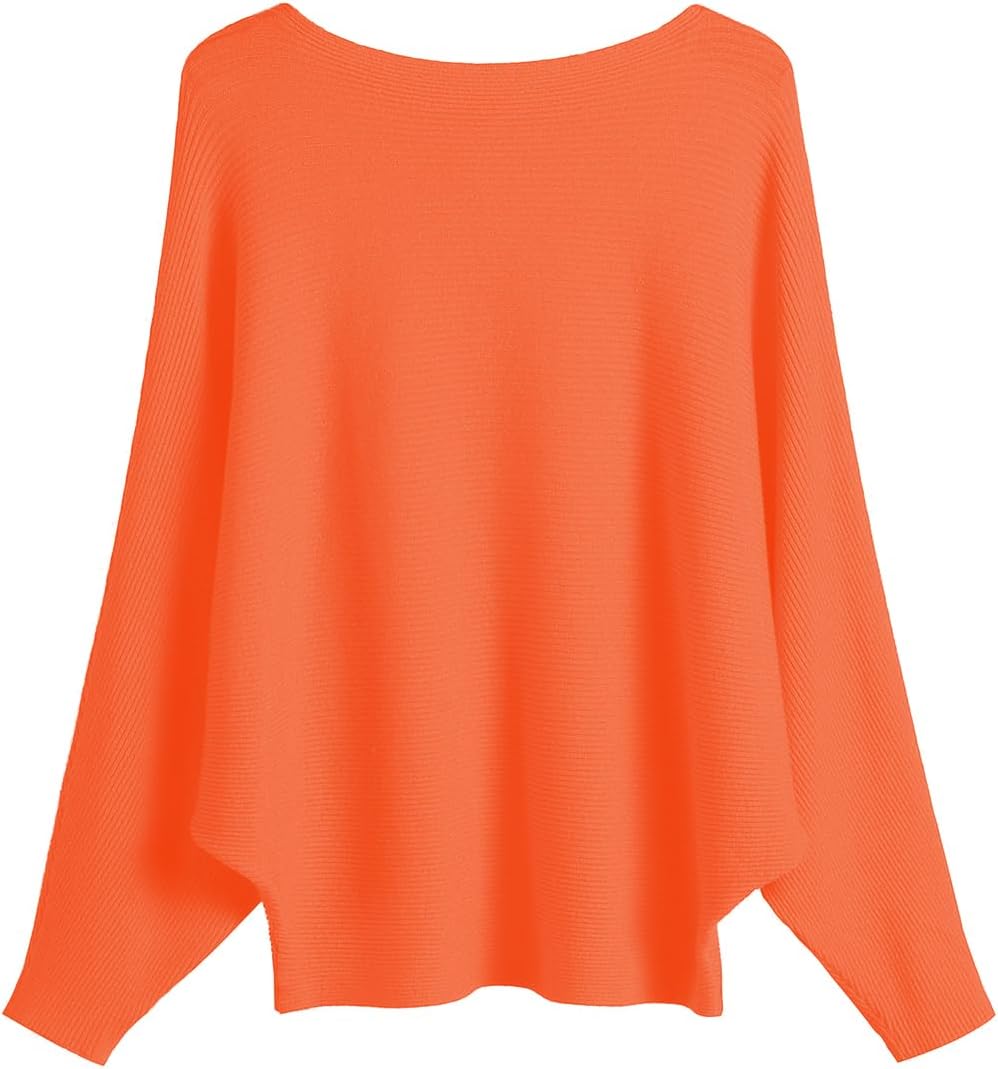 GABERLY Boat Neck Batwing Sleeves Dolman Knitted Sweaters and Pullovers Tops for Women