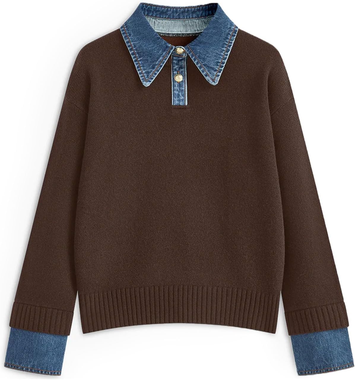 Womens Oversized Sweater Cozy Chunky Long Sleeve Mock Turtleneck V Neck Button Down Denim Polo Pullover Tunic Sweaters