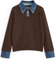 Womens Oversized Sweater Cozy Chunky Long Sleeve Mock Turtleneck V Neck Button Down Denim Polo Pullover Tunic Sweaters