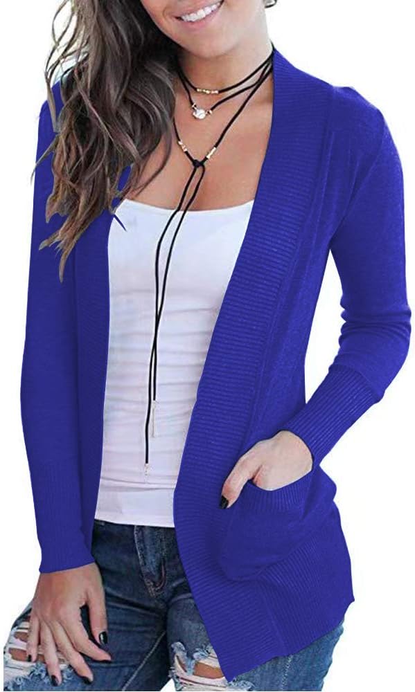 VOIANLIMO Women's Open Front Casual Long Sleeve Knit Classic Sweaters Cardigan with Pockets