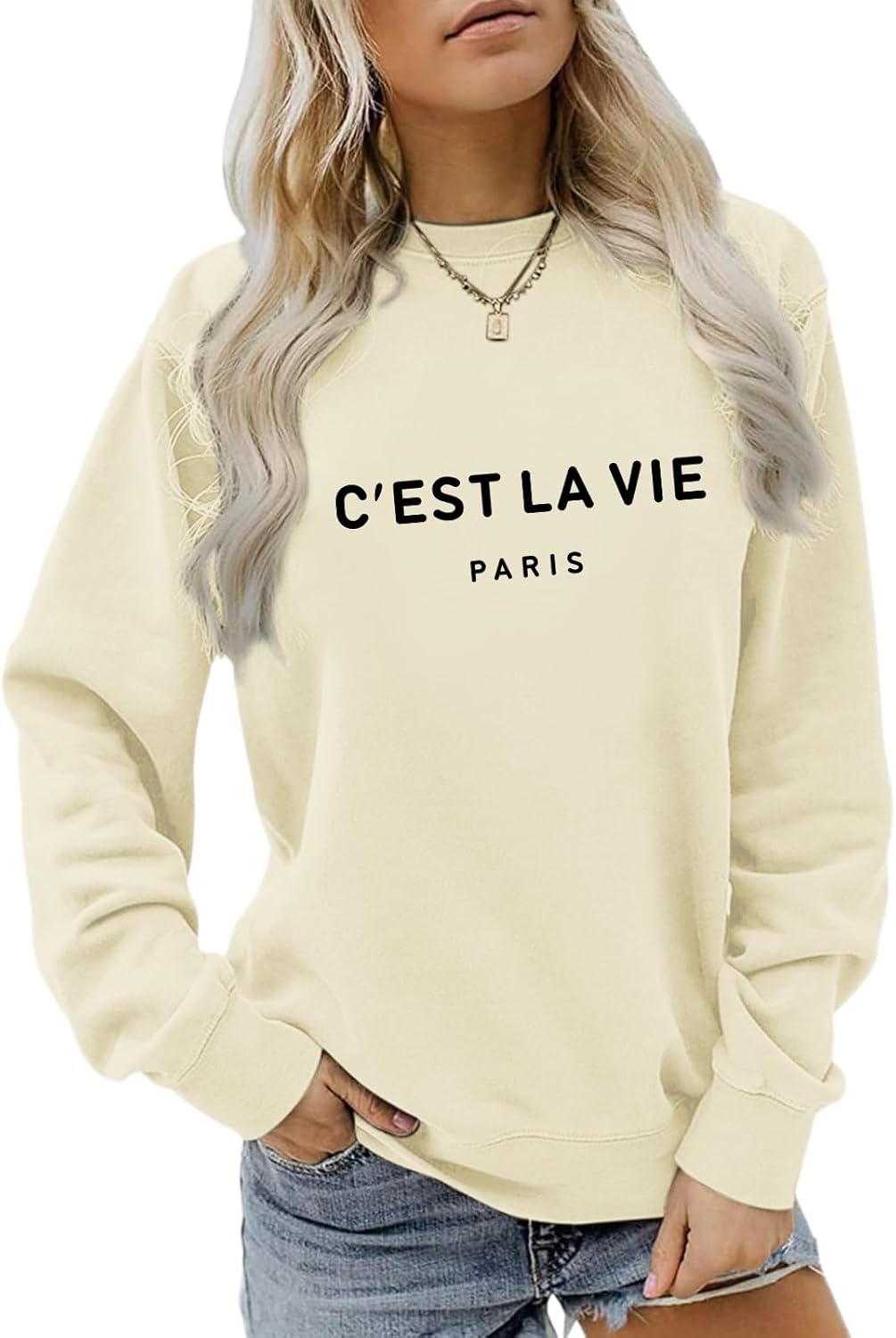 C'est La Vie Paris Sweatshirt For Women Oversized Graphic Crewneck Hoodie Casual Long Sleeve Shirt Pullover Tops