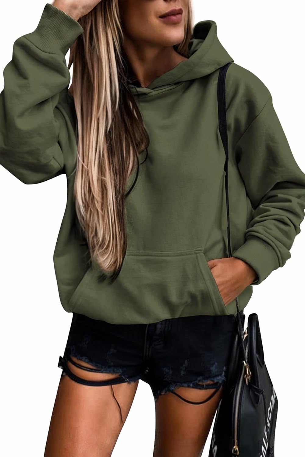 SHEWIN Women's Casual Hoodies Long Sleeve Solid Lightweight Pullover Tops Loose Sweatshirt with Pocket