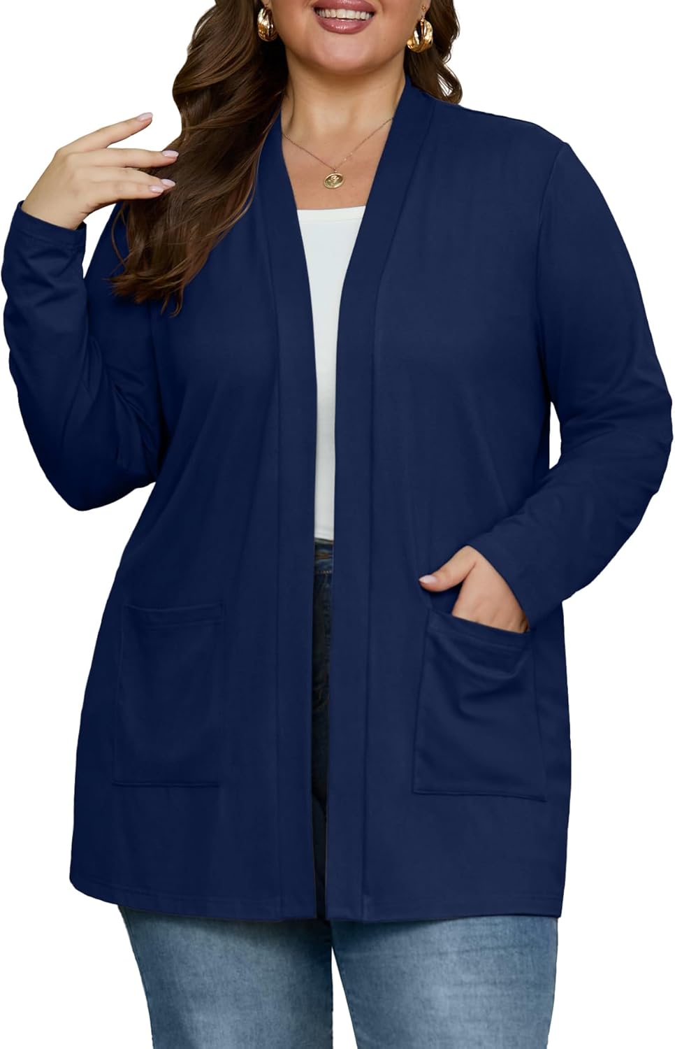 OLRIK Plus Size Cardigan for Women 2025 with Pockets Long Sleeve Casual Lightweight Jacket Open Front Cover Ups