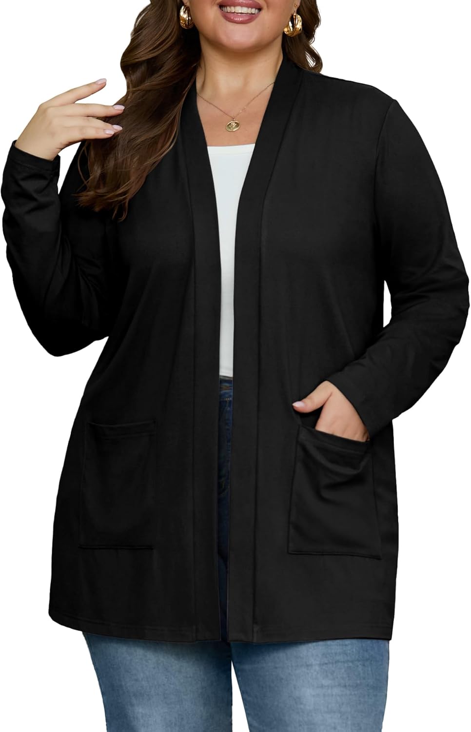 OLRIK Plus Size Cardigan for Women 2025 with Pockets Long Sleeve Casual Lightweight Jacket Open Front Cover Ups
