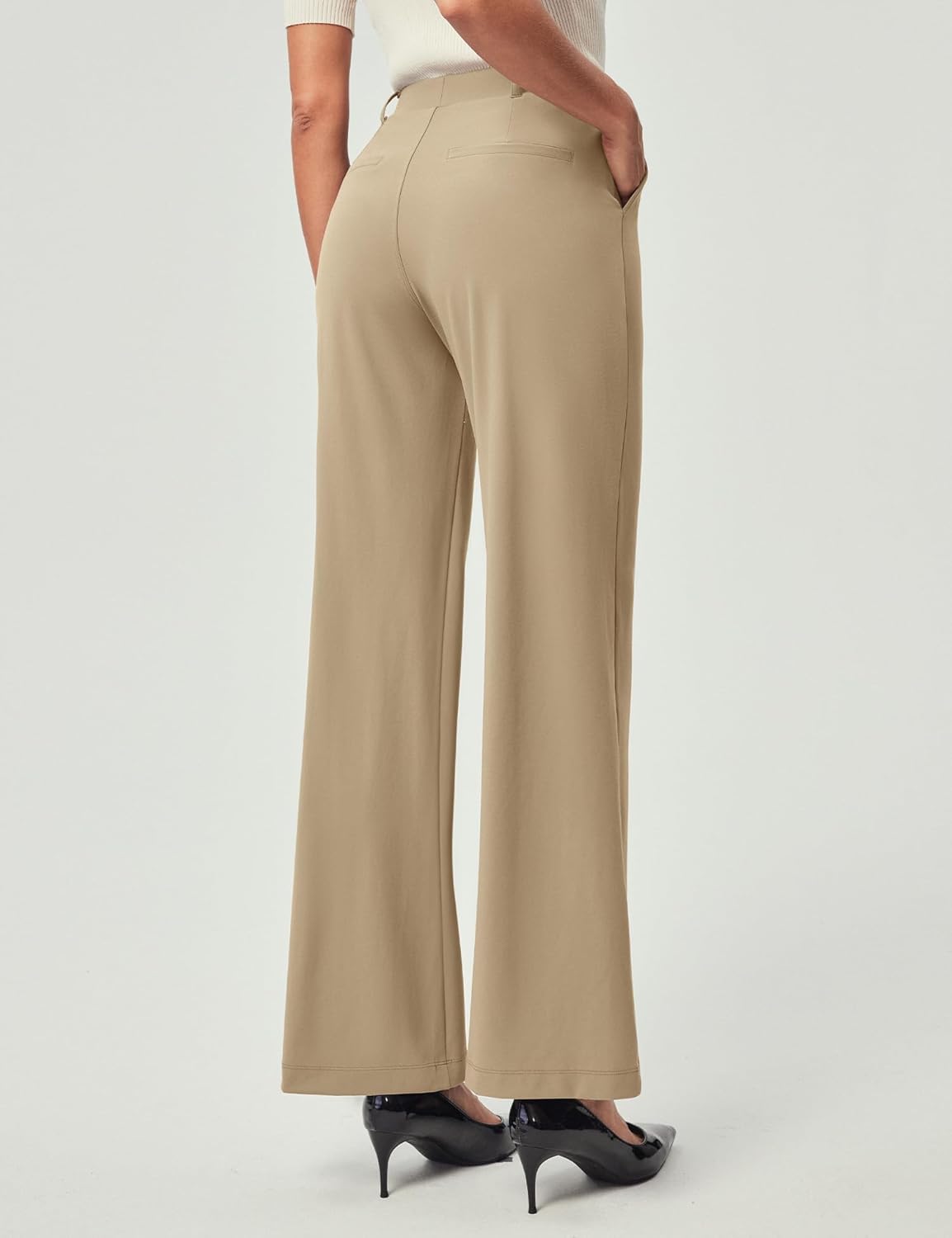 IUGA Womens Dress Pants Wide Leg Pull On Stretchy Work Pants Women High Waisted Business Casual Trousers with Pockets