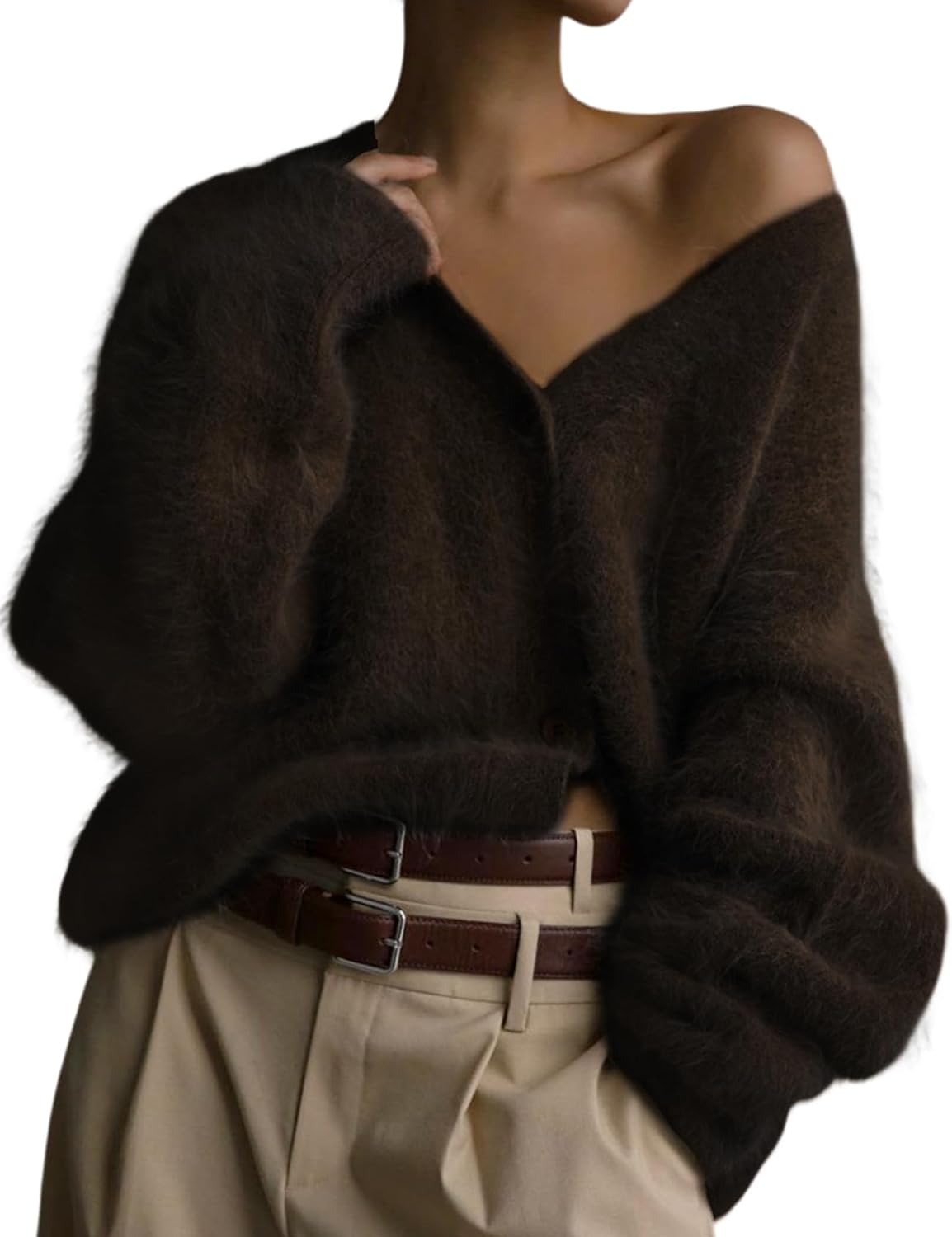 Yimoon Womens Fuzzy Cardigan Sweater V Neck Long Sleeve Button Down Slouchy Furry Knit Sweaters 2025