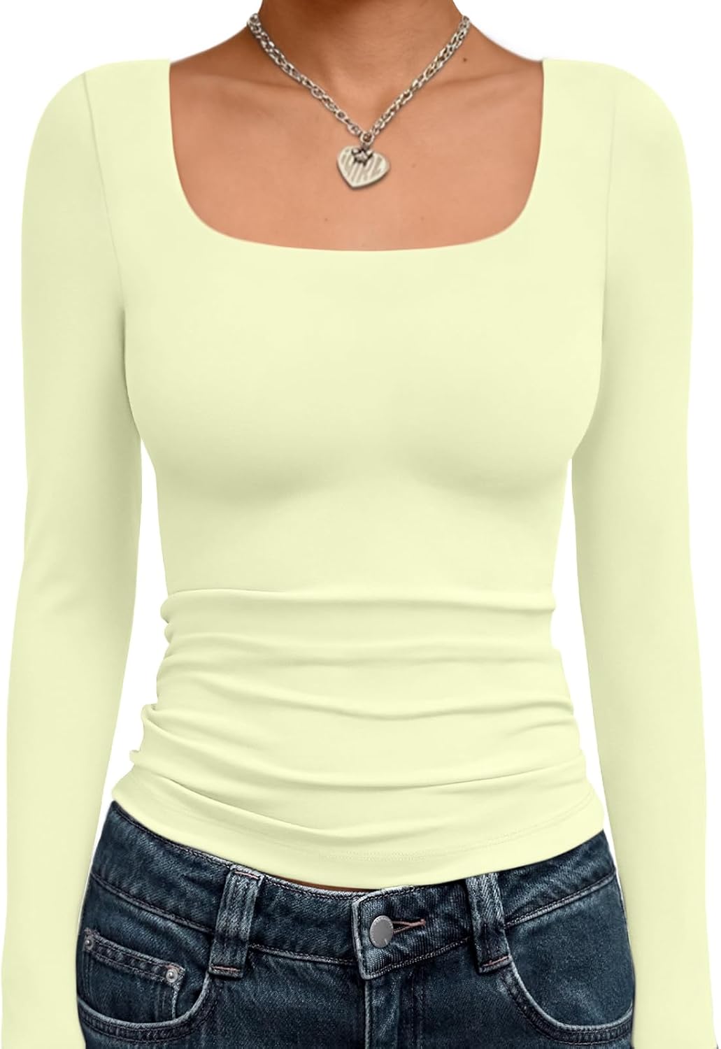 Trendy Queen Womens Long Sleeve Shirts Crop Tops Fall Fashion 2025 Square Neck Going Out Basics Tees Y2k Clothes