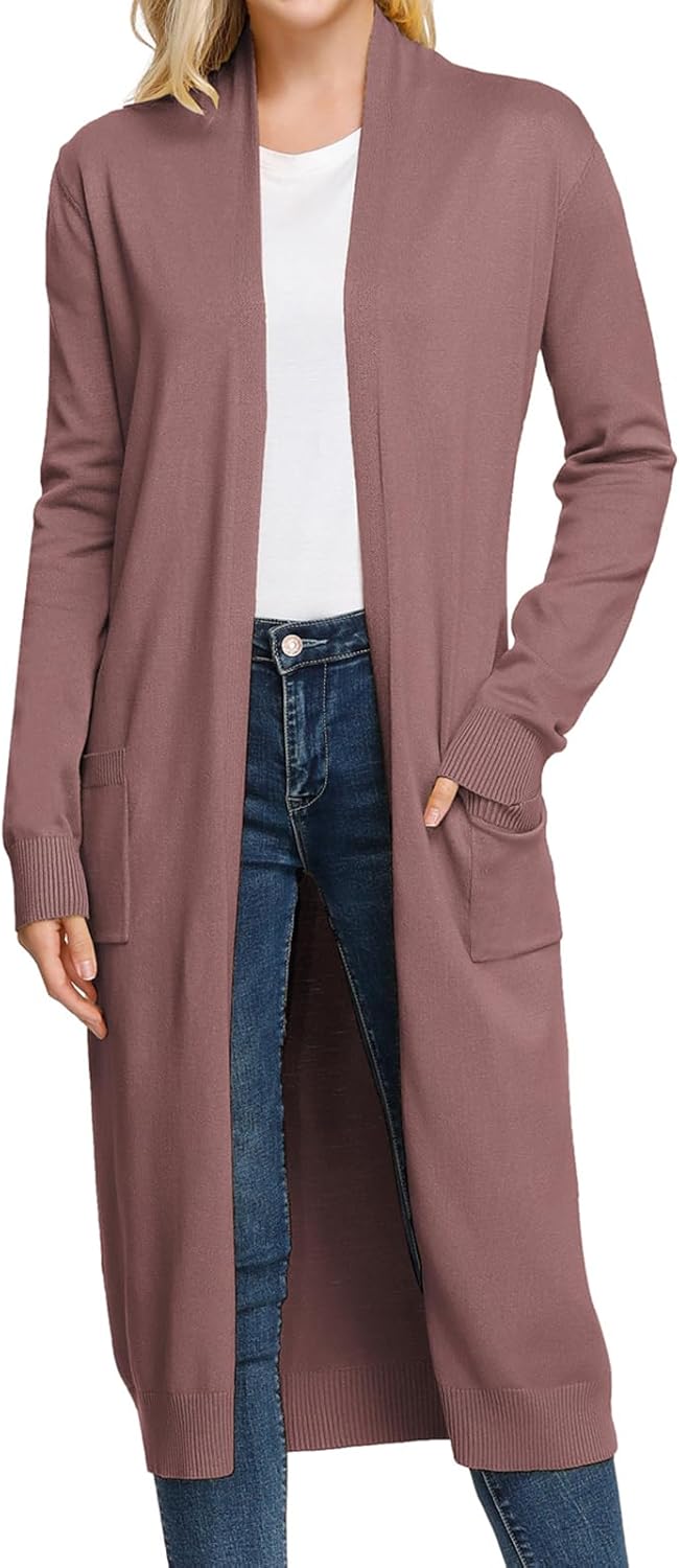 GRACE KARIN Essential Solid Open Front Maxi Long Knitted Cardigan Sweater for Women