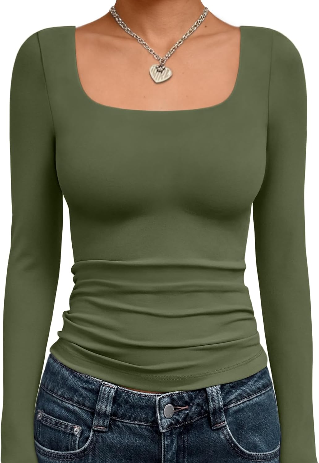 Trendy Queen Womens Long Sleeve Shirts Crop Tops Fall Fashion 2025 Square Neck Going Out Basics Tees Y2k Clothes