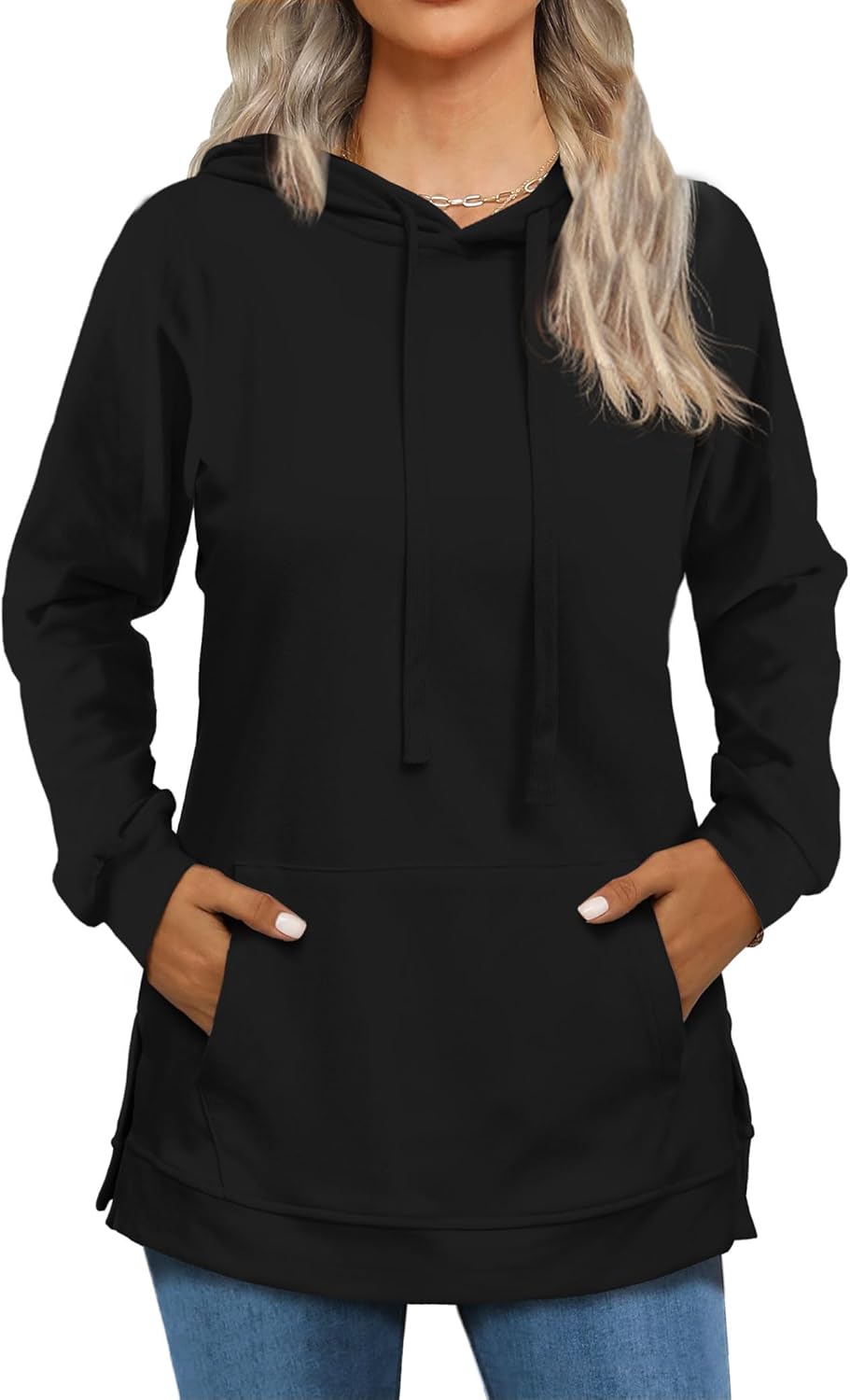 Beimuc Hoodies for Women Fashion Split Hem Drawstring Casual Long Sleeve Sweatshirts Tops with Pockets