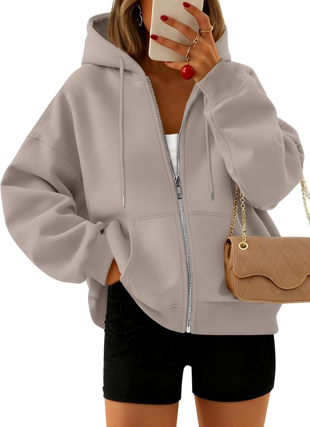 Trendy Queen Zip Up Hoodies For Women Cropped Sweatshirts Fall Fashion Outfits 2025 Y2k Fleece Teen Girls Clothes