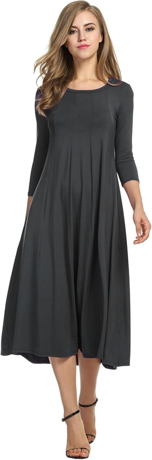 HOTOUCH Women's 3/4 Sleeve A-line and Flare Midi Long Dress