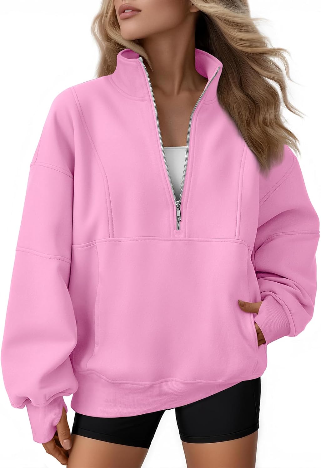 AUTOMET Womens Quarter Zip Oversized Sweatshirts Teen Fleece Pullover Hoodies 2025 Mock Neck Sweater Fall Workout Jacket