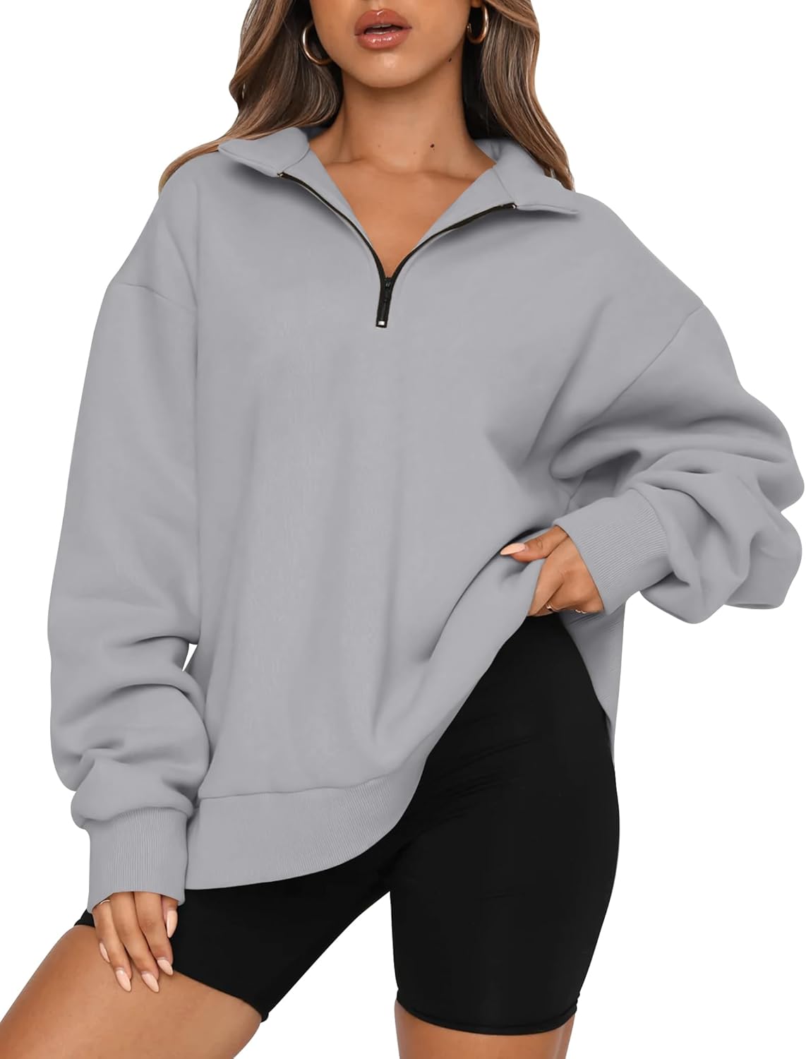 Trendy Queen Womens Oversized Sweatshirts Fall Sweaters Fashion Hoodies Half Zip Pullover Long Sleeve Shirts Clothes