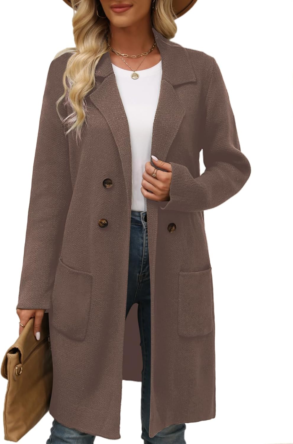 CiCiBird Women Fall Long Cardigan Sweater Trendy Knit Jacket Coat Dressy Blazer Coatigan