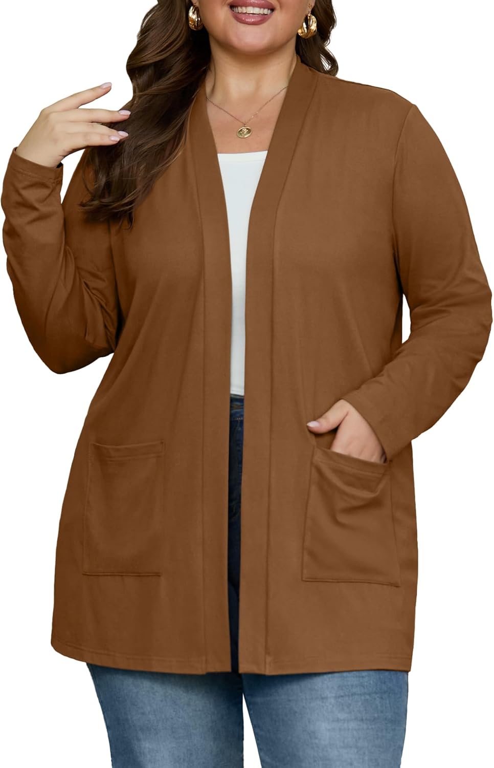 OLRIK Plus Size Cardigan for Women 2025 with Pockets Long Sleeve Casual Lightweight Jacket Open Front Cover Ups