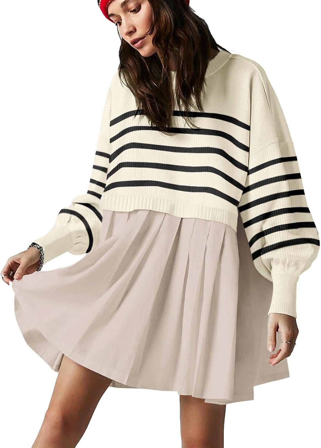 Womens Oversized Sweater Dress Spring Fall Trendy Long Sleeve Crewneck Pullover Tops Relaxed Fit Sweatshirts Mini Dresses