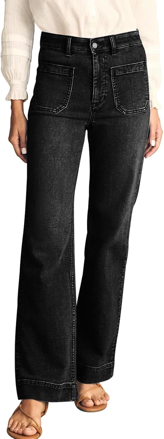 KUNMI Women's Wide Leg Jeans High Waisted Straight Leg Stretchy Denim Pants with Pockets