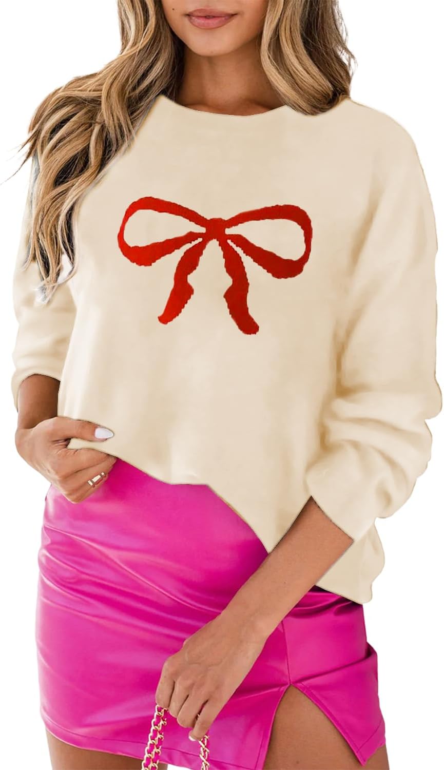 LEMAFER Women 2025 Merry Christmas Round Neck Sequin Letters Sweater Casual Solid Slogan Long Sleeve Pullover Sweatshirt Tops