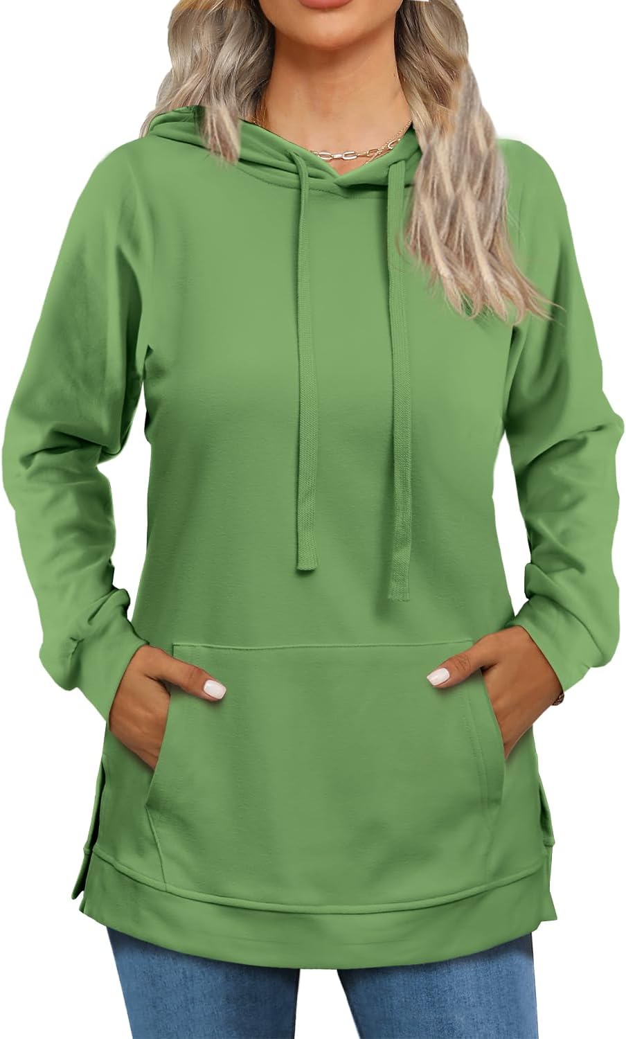 Beimuc Hoodies for Women Fashion Split Hem Drawstring Casual Long Sleeve Sweatshirts Tops with Pockets