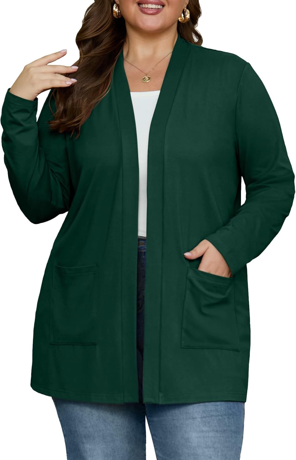 OLRIK Plus Size Cardigan for Women 2025 with Pockets Long Sleeve Casual Lightweight Jacket Open Front Cover Ups