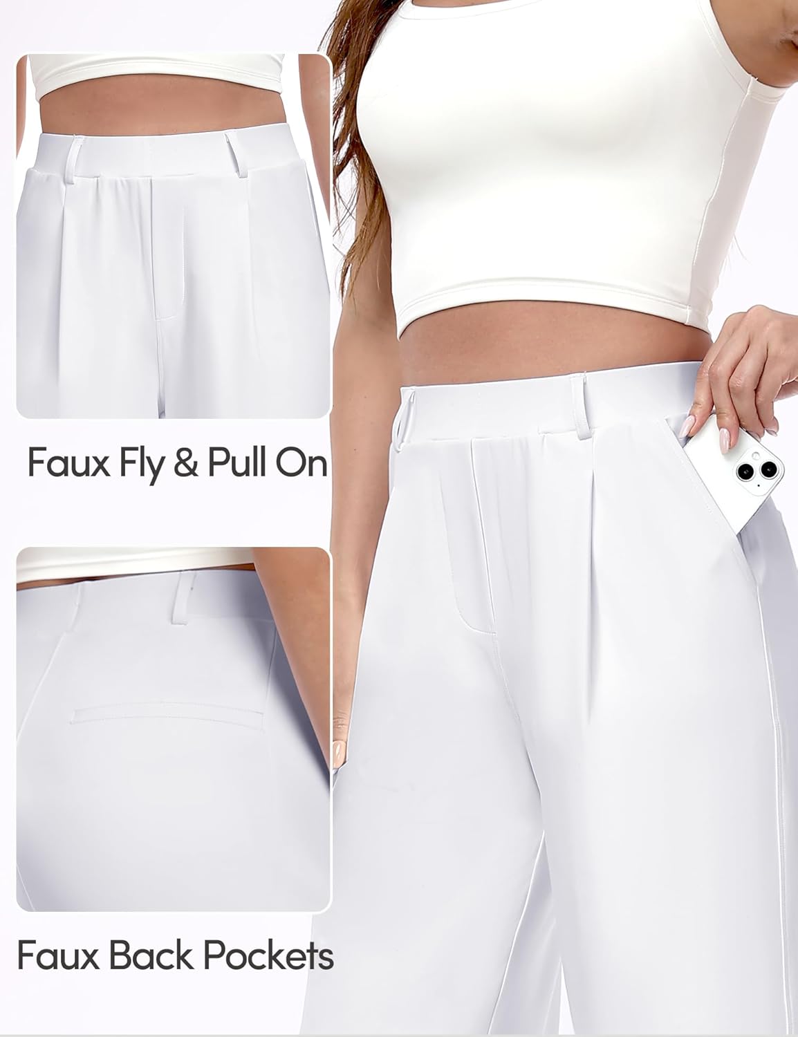 IUGA Womens Dress Pants Wide Leg Pull On Stretchy Work Pants Women High Waisted Business Casual Trousers with Pockets