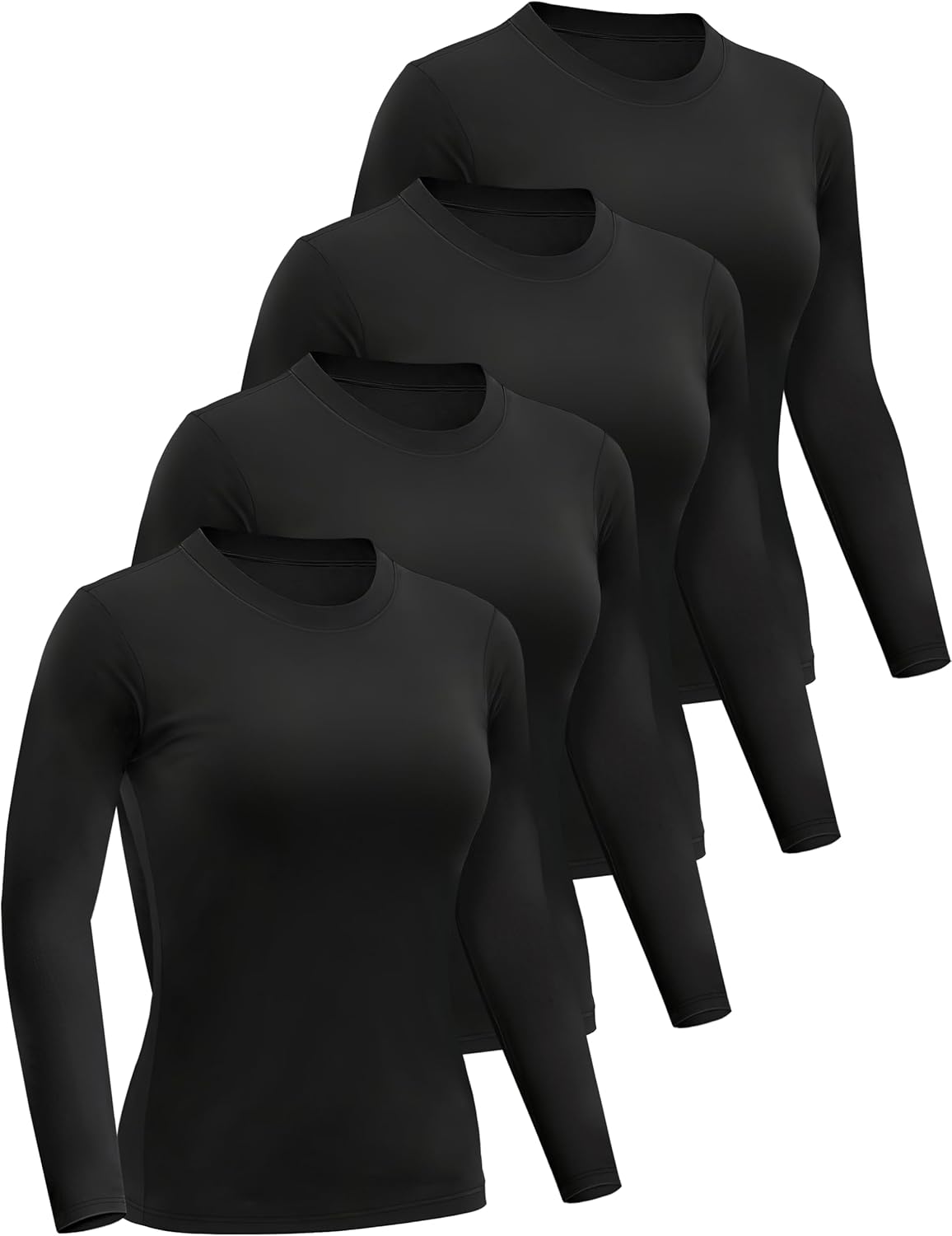 Dalavch 4/5 Pack Women’s Long Sleeve Basic Shirts Crew Neck Slim Fitted Compression Gym Workout Athletic Underscrubs Tops