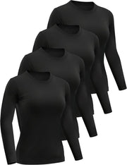 Dalavch 4/5 Pack Women’s Long Sleeve Basic Shirts Crew Neck Slim Fitted Compression Gym Workout Athletic Underscrubs Tops