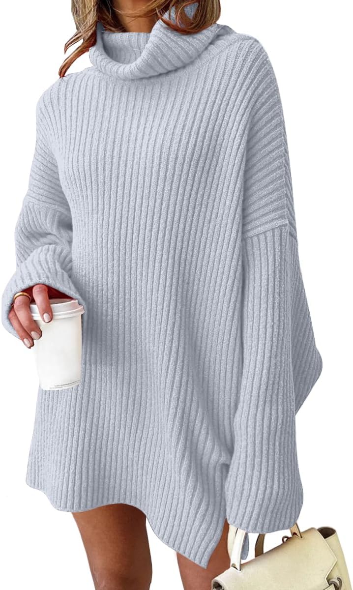 LILLUSORY Womens Turtleneck Oversized Long Sweater Dress 2025 Plus Size Tunic Pullover Knit Winter Dresses