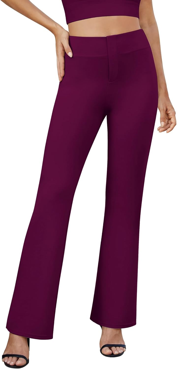 Womens Bootcut Dress Pants Business Casual Work Pants with Pockets High Waist Stretchy Trousers Pull On Office Slacks