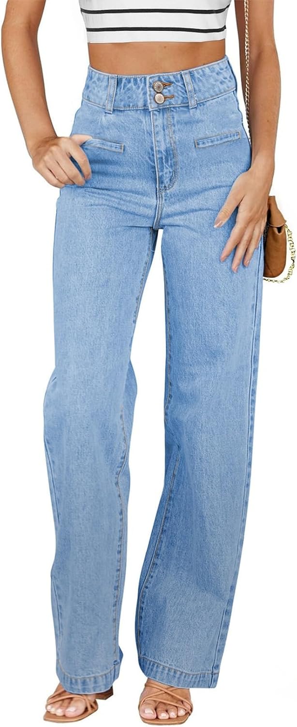 Sidefeel Women's Jeans High Waisted Straight Leg Stretchy Jeans Trendy Welt Pockets Loose Wide Leg Zimbaplatinum Denim Pants
