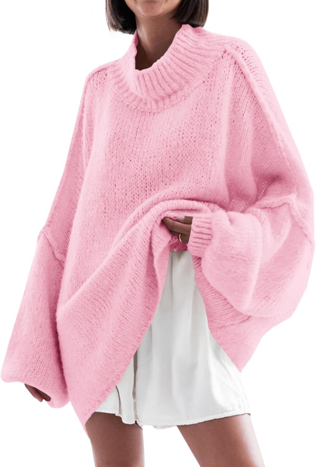 Saodimallsu Womens Oversized Sweaters Mock Neck Batwing Long Sleeve 2025 Fall Trendy Ribbed Knit Casual Tunic Sweater