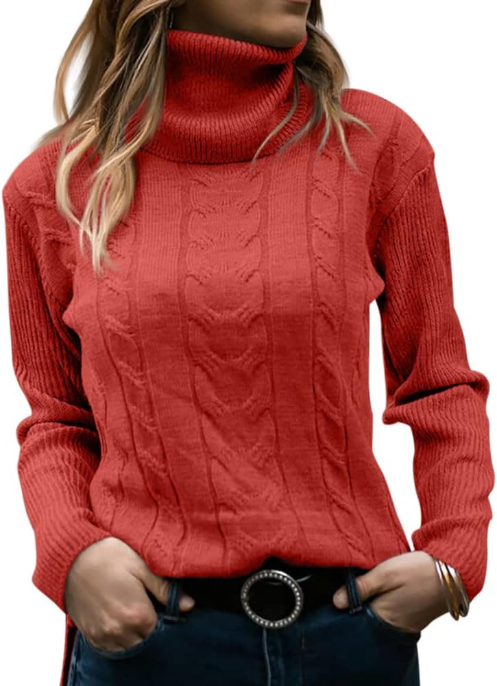 Langwyqu Womens' Turtleneck Long Sleeve Cable Knit Sweaters