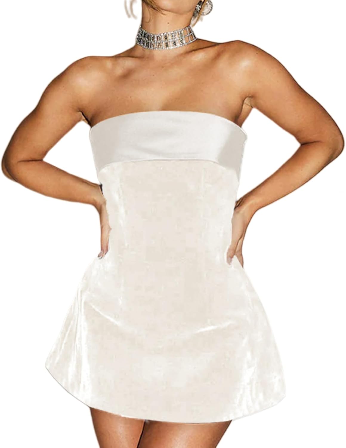 ANKOMINA Women's Sexy Strapless Bodycon Mini Dress Velvet Off Shoulder A-Line Tube Top Dress Party Club Dresses