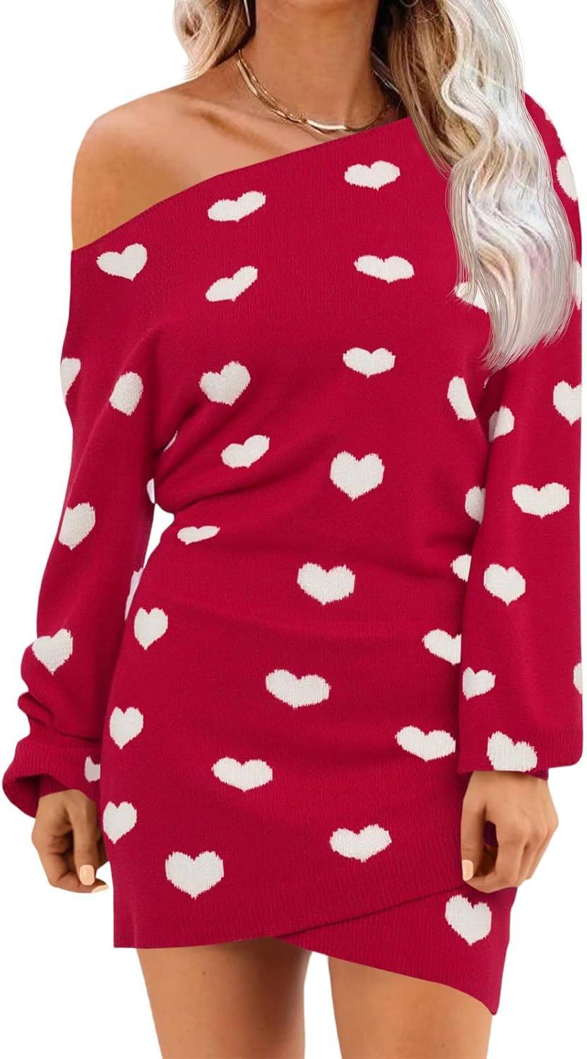 Wenrine Women's Off The Shoulder Sweater Dress 2025 Fall Winter Casual Long Sleeve Knit Slim Fit Pullover Mini Dresses