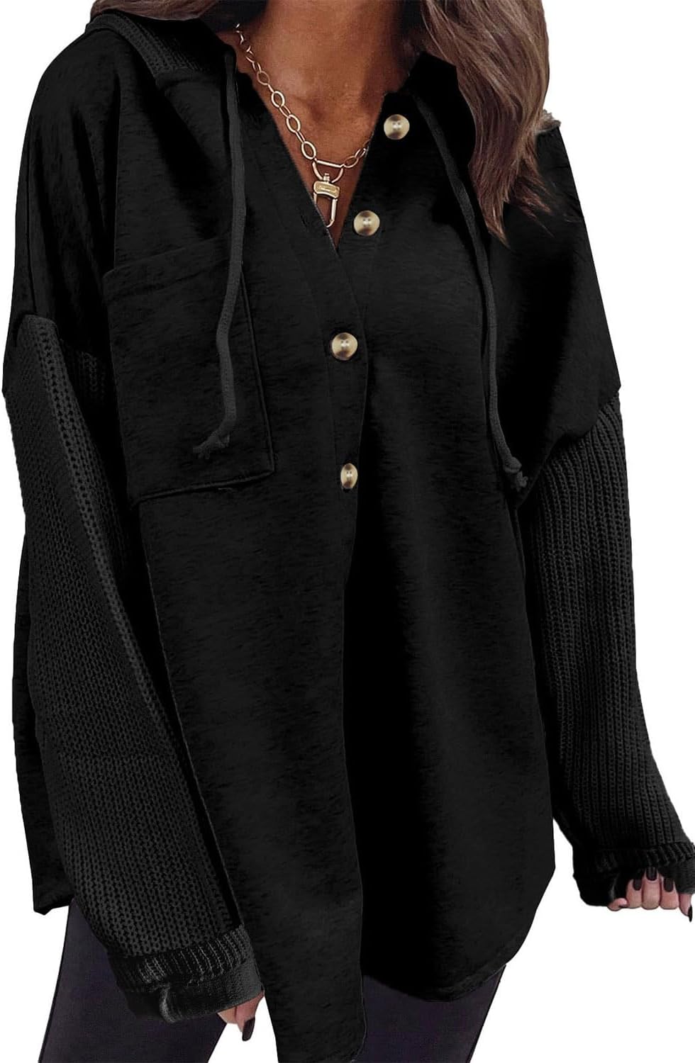 SHEWIN Oversized Sweatshirt for Women Loose Fit Casual Long Sleeve Button Hooded Sweatshirts Hoodies with Pocket