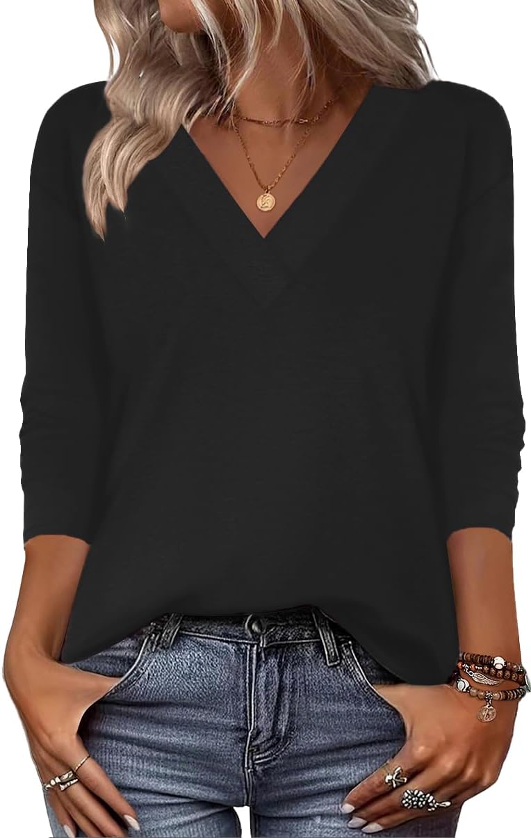 Zeagoo Women Long Sleeve Tops Dressy Casual V Neck Tshirts Basics Tee 2025 Fall Trendy Clothes S-2XL