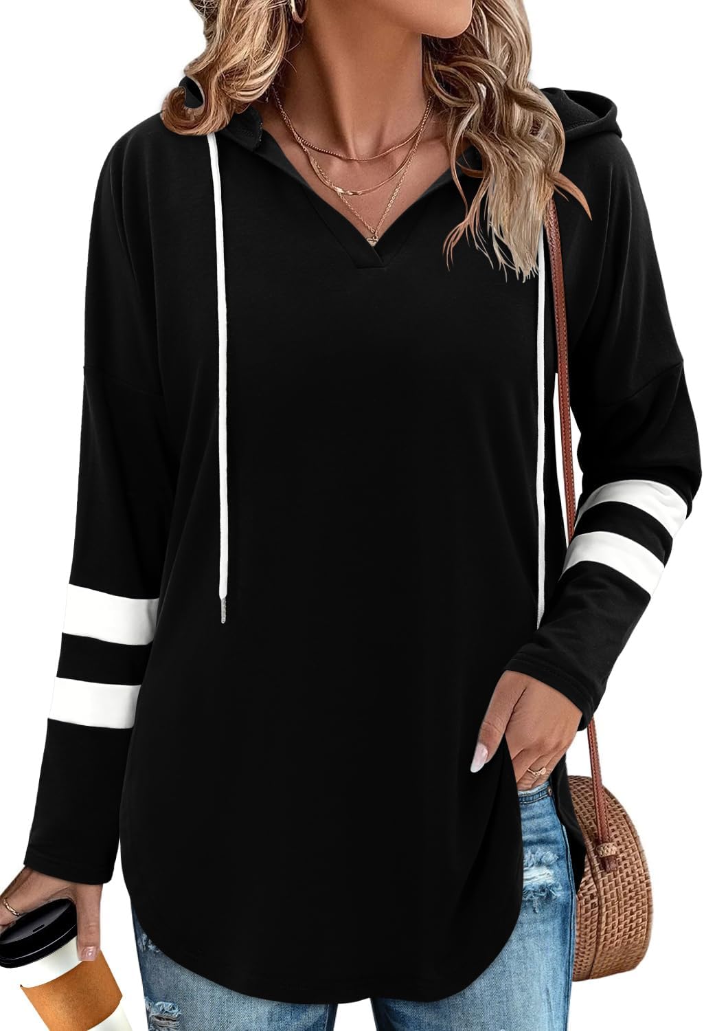 Angerella Womens Fashion Hoodies Pullover Oversized Sweatshirt Long SLeeve Drawstring Hooded Fall Shirts Loose Fit