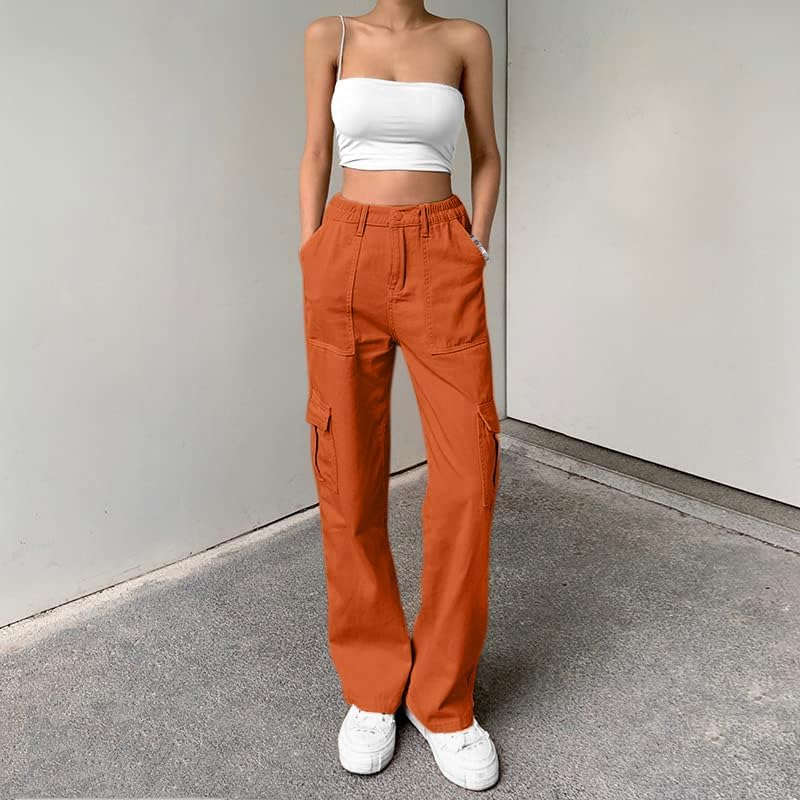 Lepunuo Cargo Pants for Women High Waisted Casual Pants Baggy Stretchy Wide Leg Y2K Streetwear with 6 Pockets