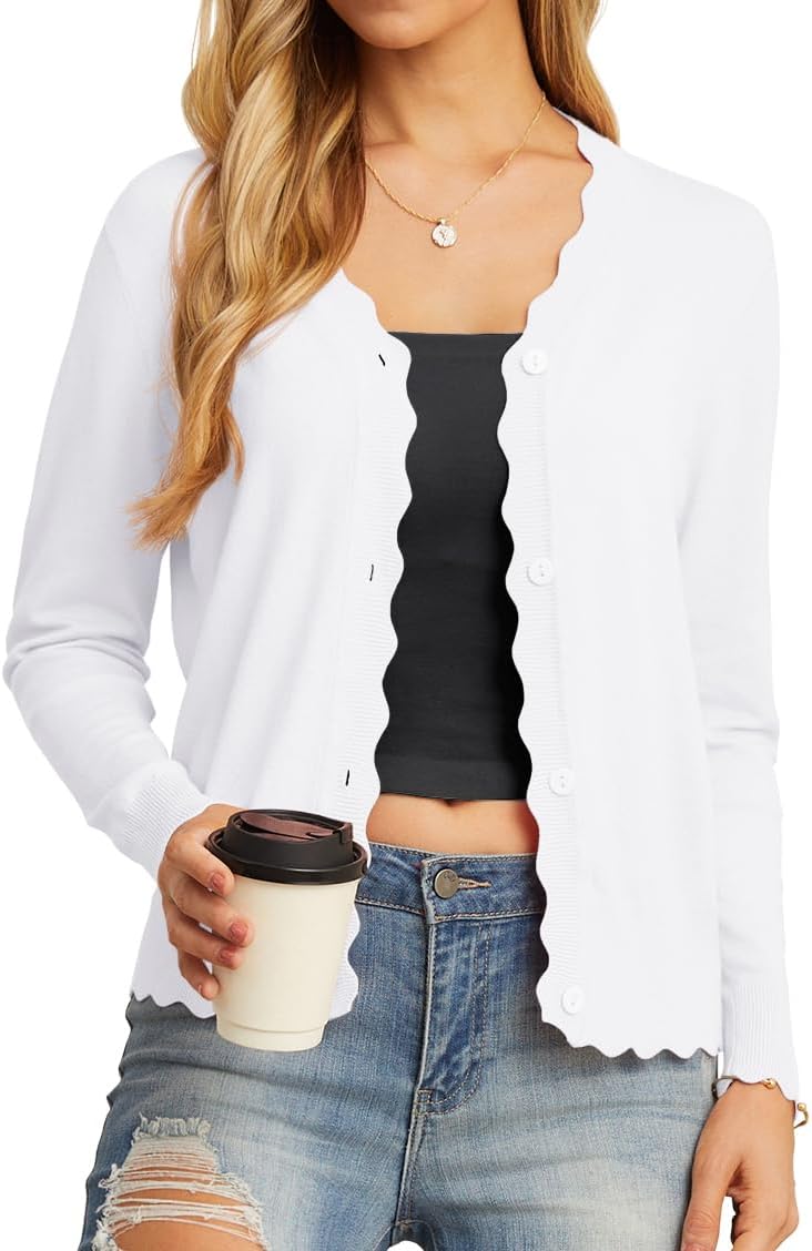 GRECERELLE Women's Long Sleeve V-Neck Button Down Cardigan Knit Shrugs Sweater