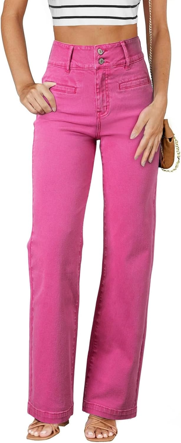 Sidefeel Women's Jeans High Waisted Straight Leg Stretchy Jeans Trendy Welt Pockets Loose Wide Leg Zimbaplatinum Denim Pants