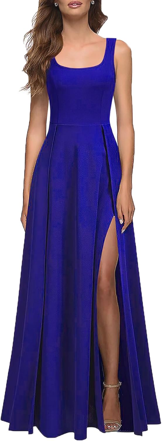 MUSHARE Women's Square Neck Sexy Split Cocktail Party Maxi Long Formal Dress