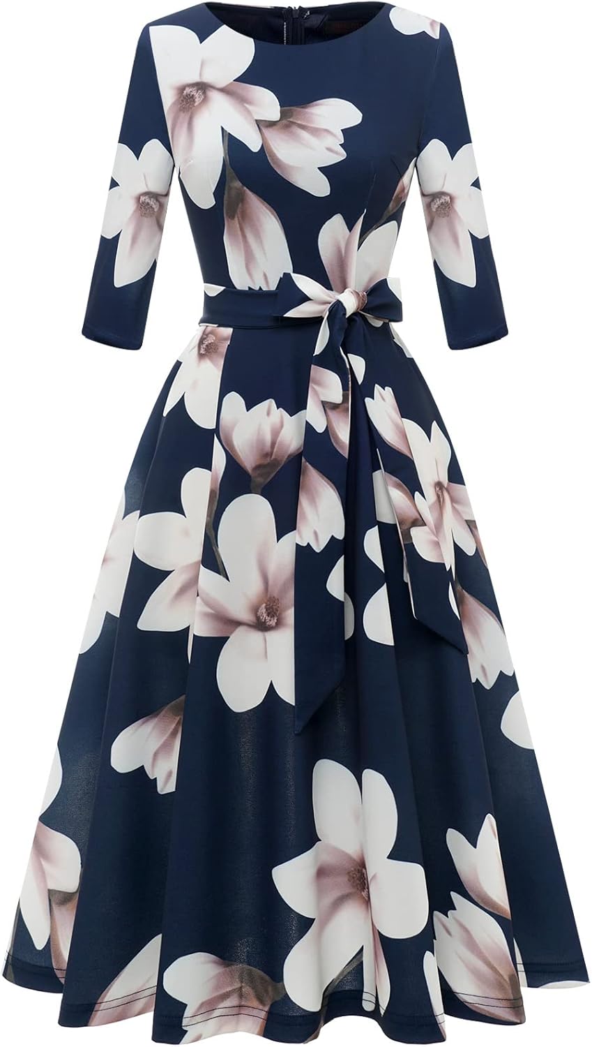 DRESSTELLS Cocktail Dresses for Women, Vintage Wedding Guest 3/4 Sleeves Formal Church Holiday Dress