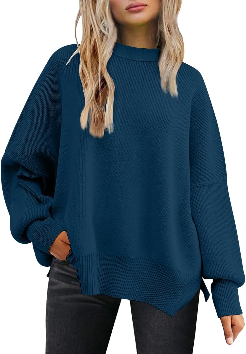 LILLUSORY Women's Oversized Batwing Sweaters 2025 Fall Outfits Trendy Crewneck Knit Side Slit Fashion Pullover Tops