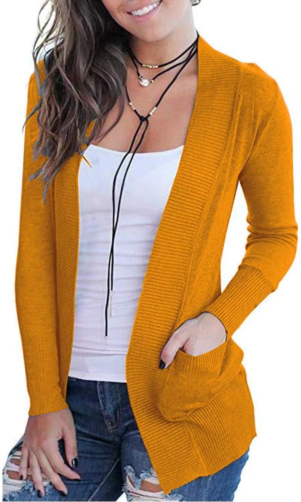 VOIANLIMO Women's Open Front Casual Long Sleeve Knit Classic Sweaters Cardigan with Pockets